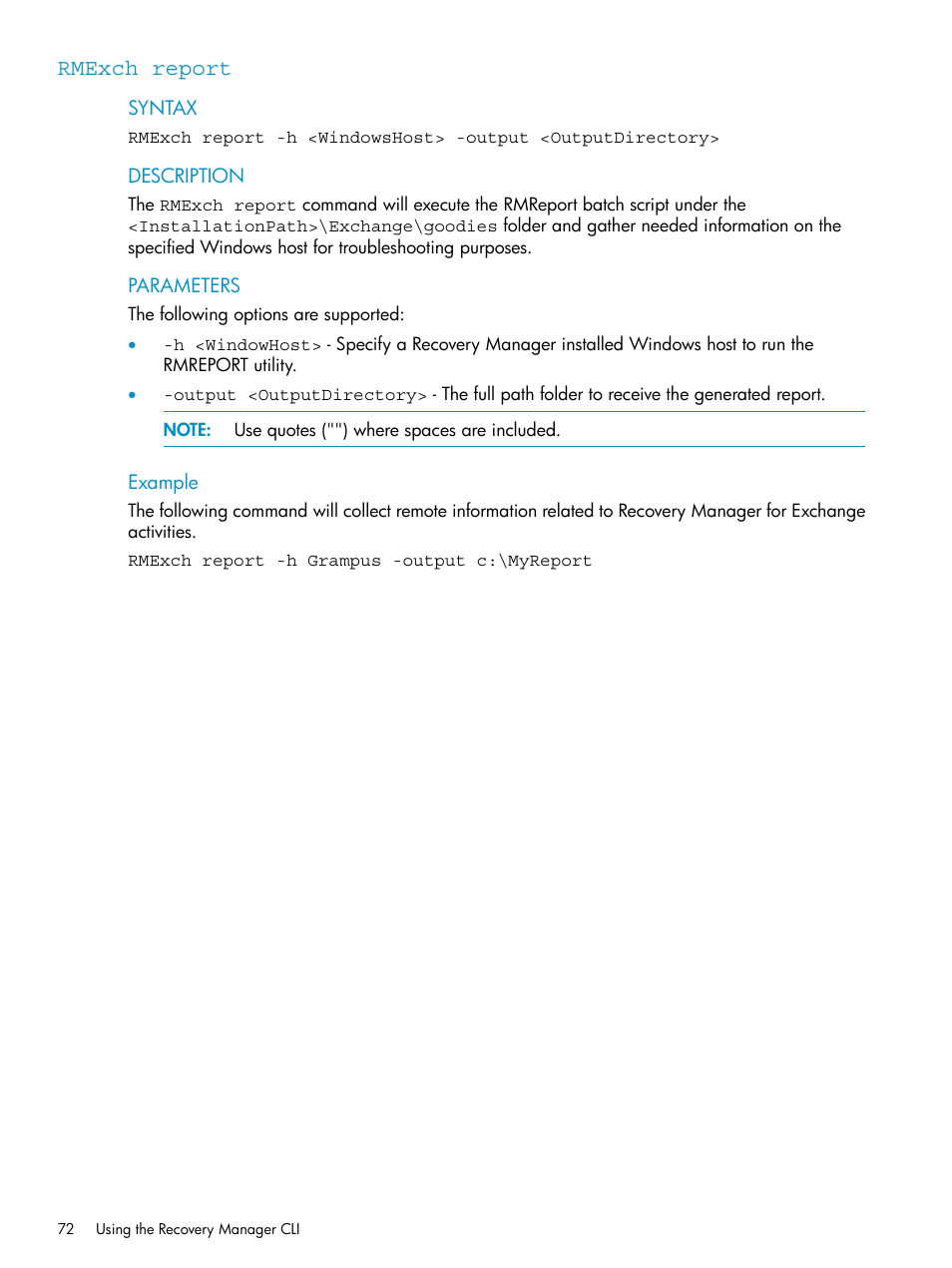 Rmexch report | HP 3PAR Recovery Manager Software for VMware vSphere Licenses User Manual | Page 72 / 119