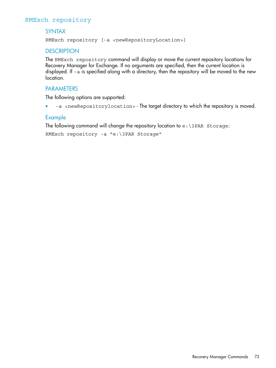 Rmexch repository | HP 3PAR Recovery Manager Software for VMware vSphere Licenses User Manual | Page 73 / 119