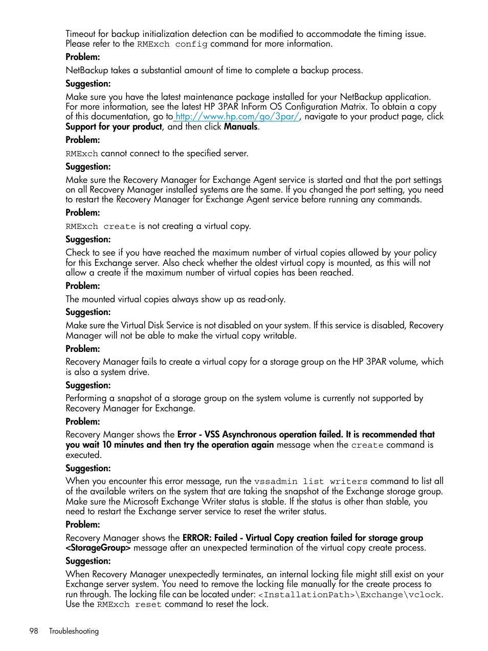 HP 3PAR Recovery Manager Software for VMware vSphere Licenses User Manual | Page 98 / 119