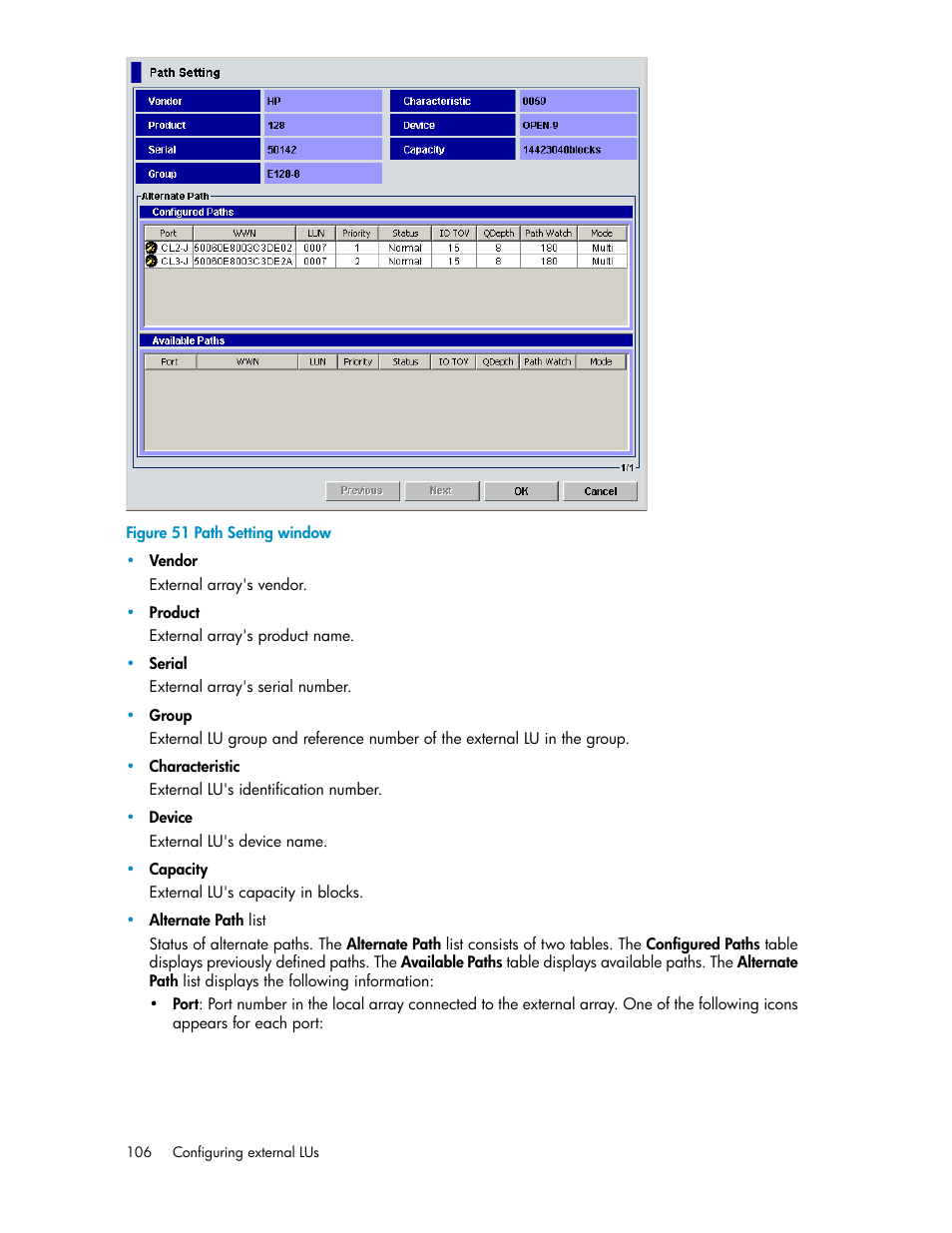 Path setting window, Figure 51 | HP XP External Storage Software User Manual | Page 106 / 200