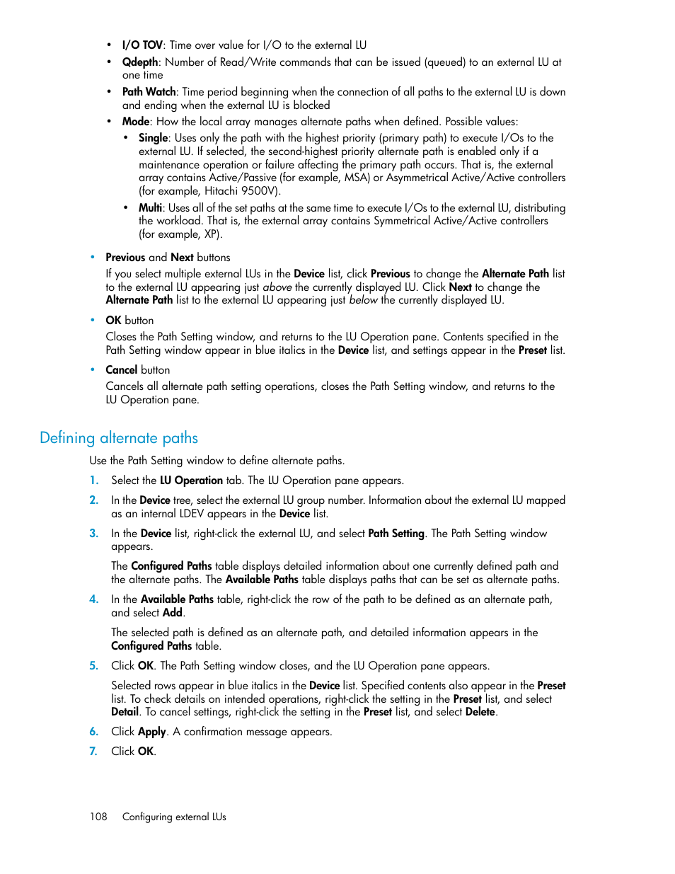 Defining alternate paths | HP XP External Storage Software User Manual | Page 108 / 200