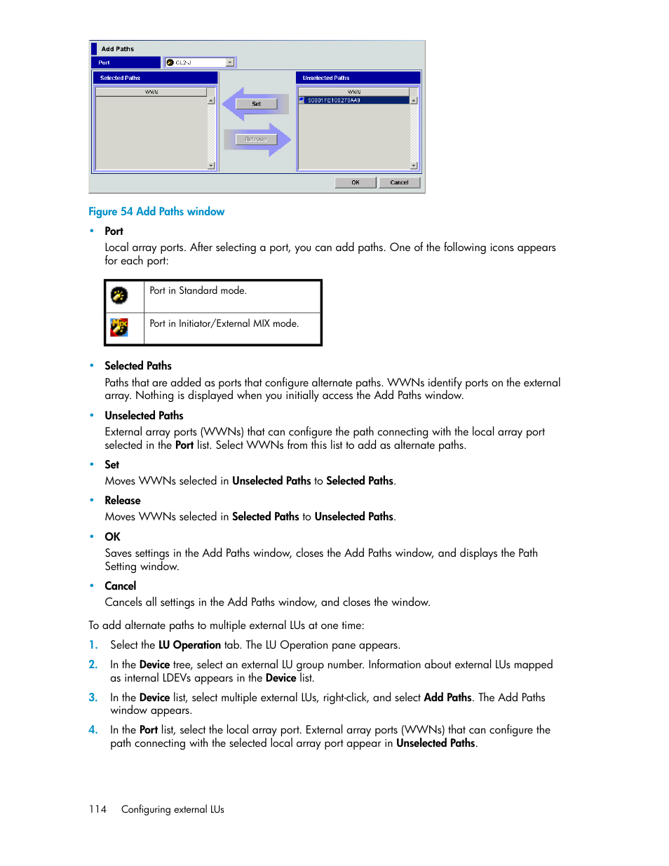 Add paths window | HP XP External Storage Software User Manual | Page 114 / 200