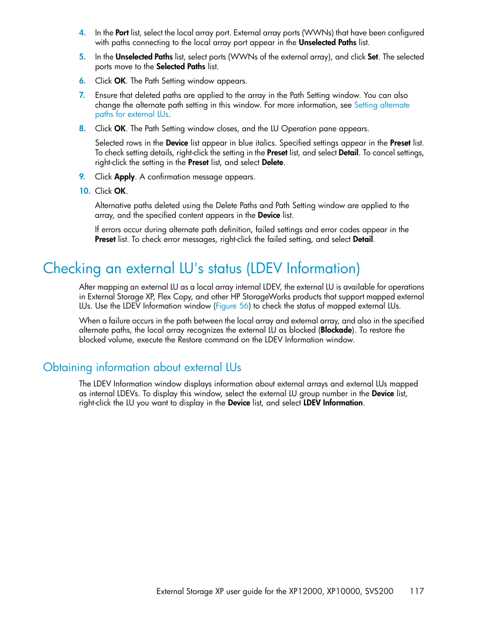 Obtaining information about external lus | HP XP External Storage Software User Manual | Page 117 / 200