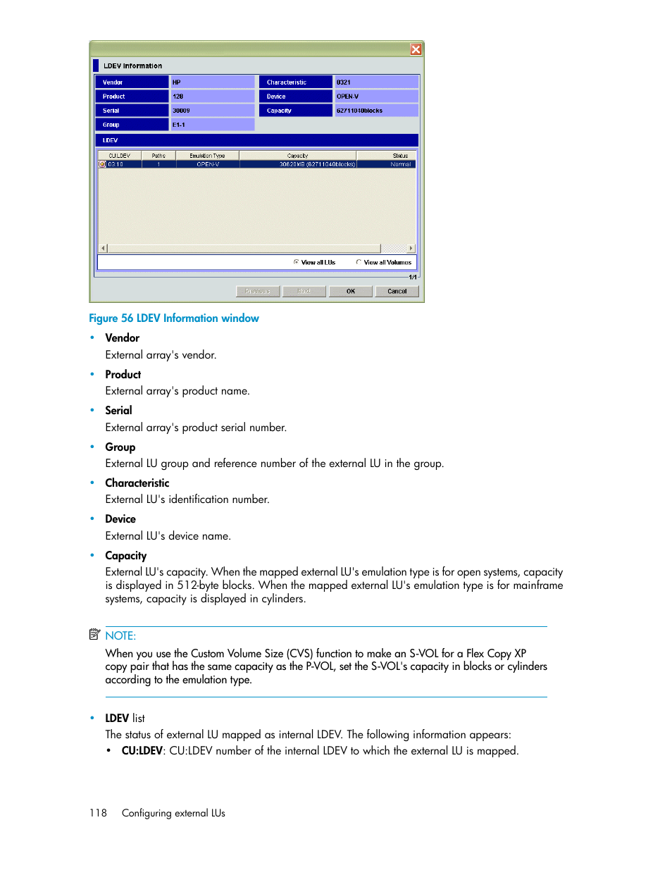 Ldev information window, Figure 56 | HP XP External Storage Software User Manual | Page 118 / 200