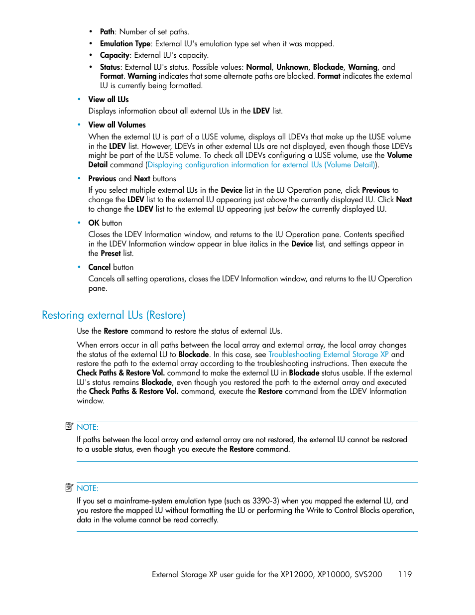 Restoring external lus (restore) | HP XP External Storage Software User Manual | Page 119 / 200