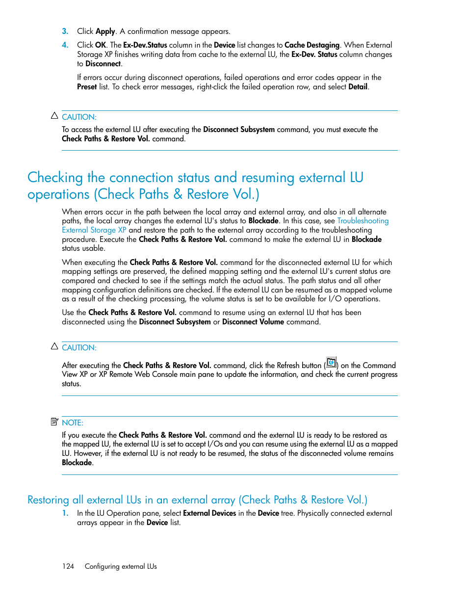 Paths & restore vol.), Checking the connection | HP XP External Storage Software User Manual | Page 124 / 200