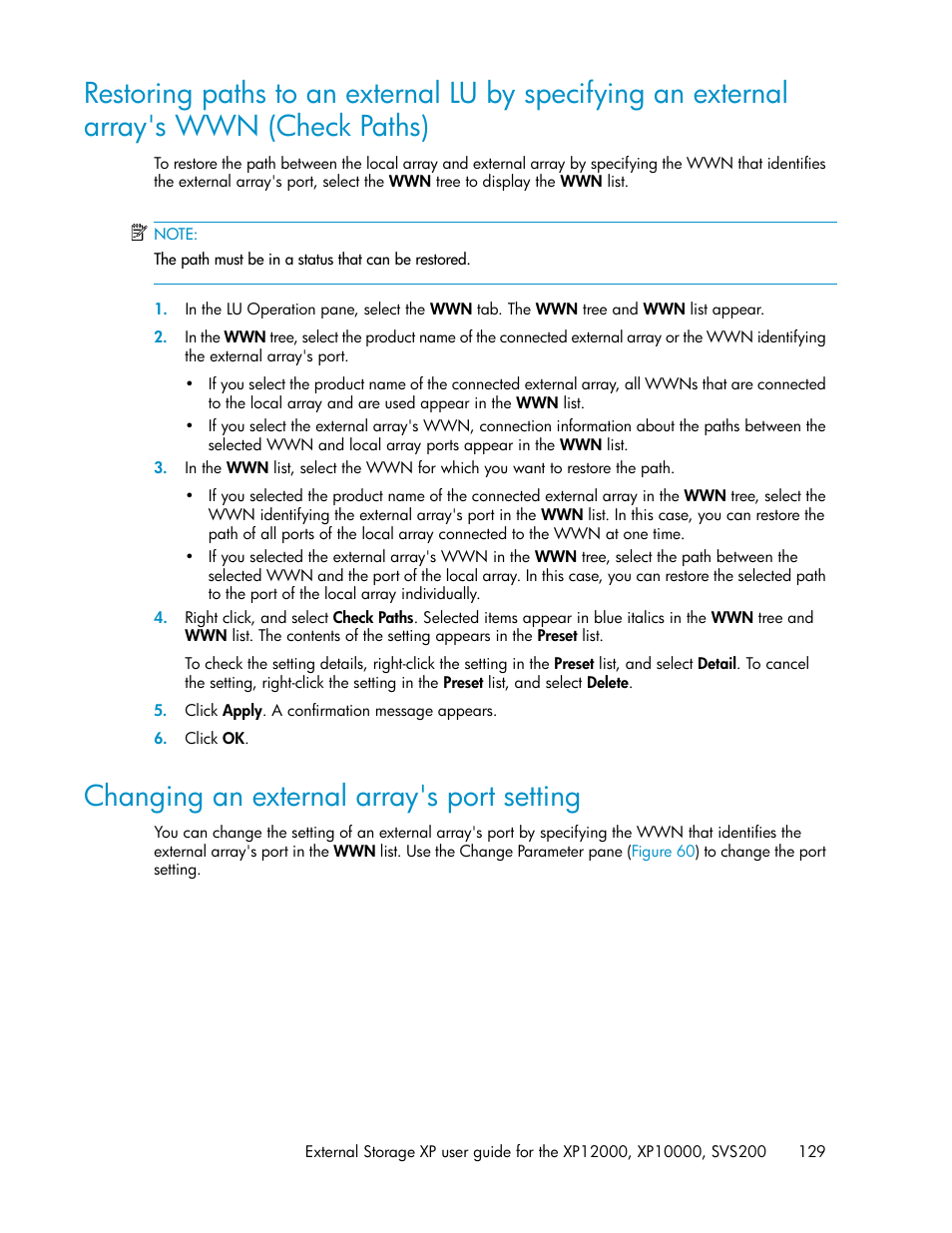 Changing an external array's port setting, 129 changing an external array's port setting | HP XP External Storage Software User Manual | Page 129 / 200