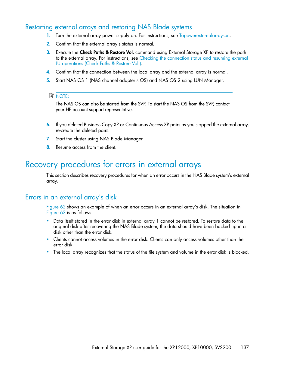 Recovery procedures for errors in external arrays, Errors in an external array's disk | HP XP External Storage Software User Manual | Page 137 / 200