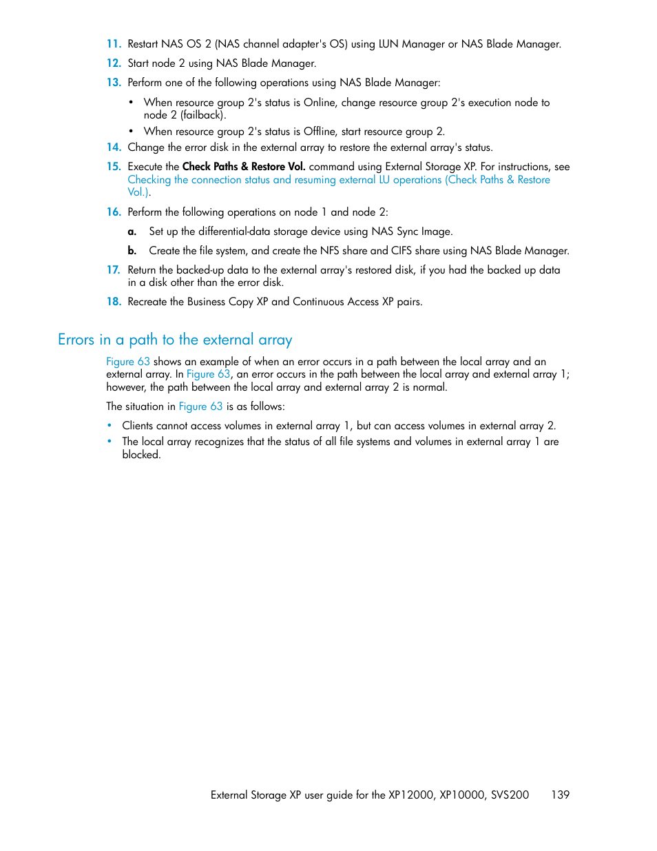 Errors in a path to the external array | HP XP External Storage Software User Manual | Page 139 / 200