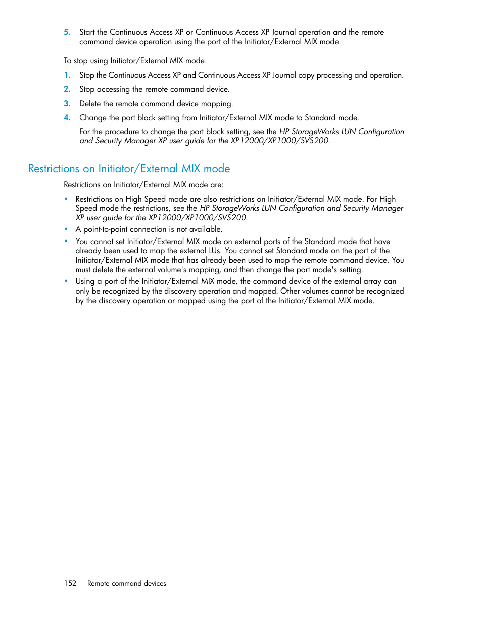 Restrictions on initiator/external mix mode | HP XP External Storage Software User Manual | Page 152 / 200