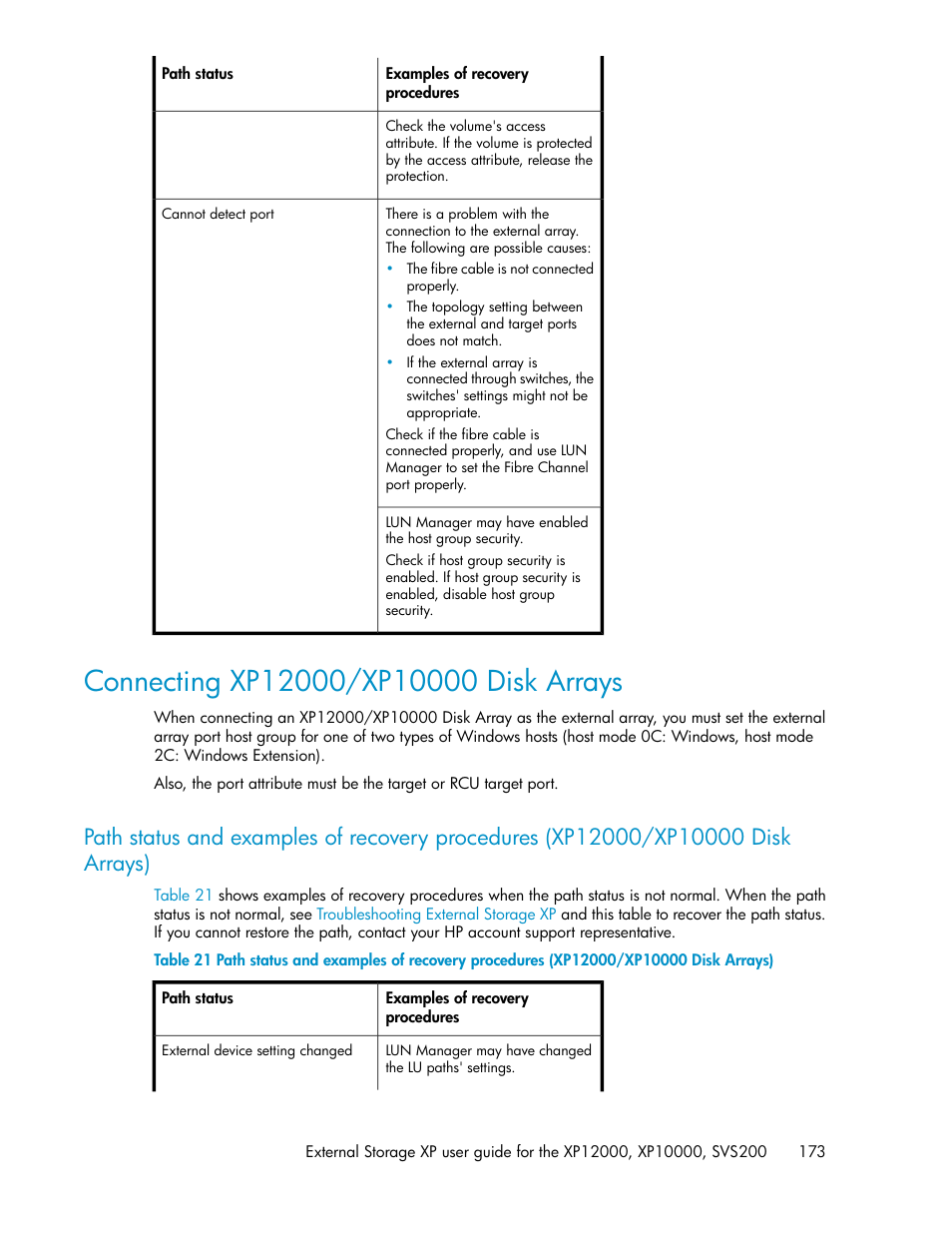 Connecting xp12000/xp10000 disk arrays | HP XP External Storage Software User Manual | Page 173 / 200