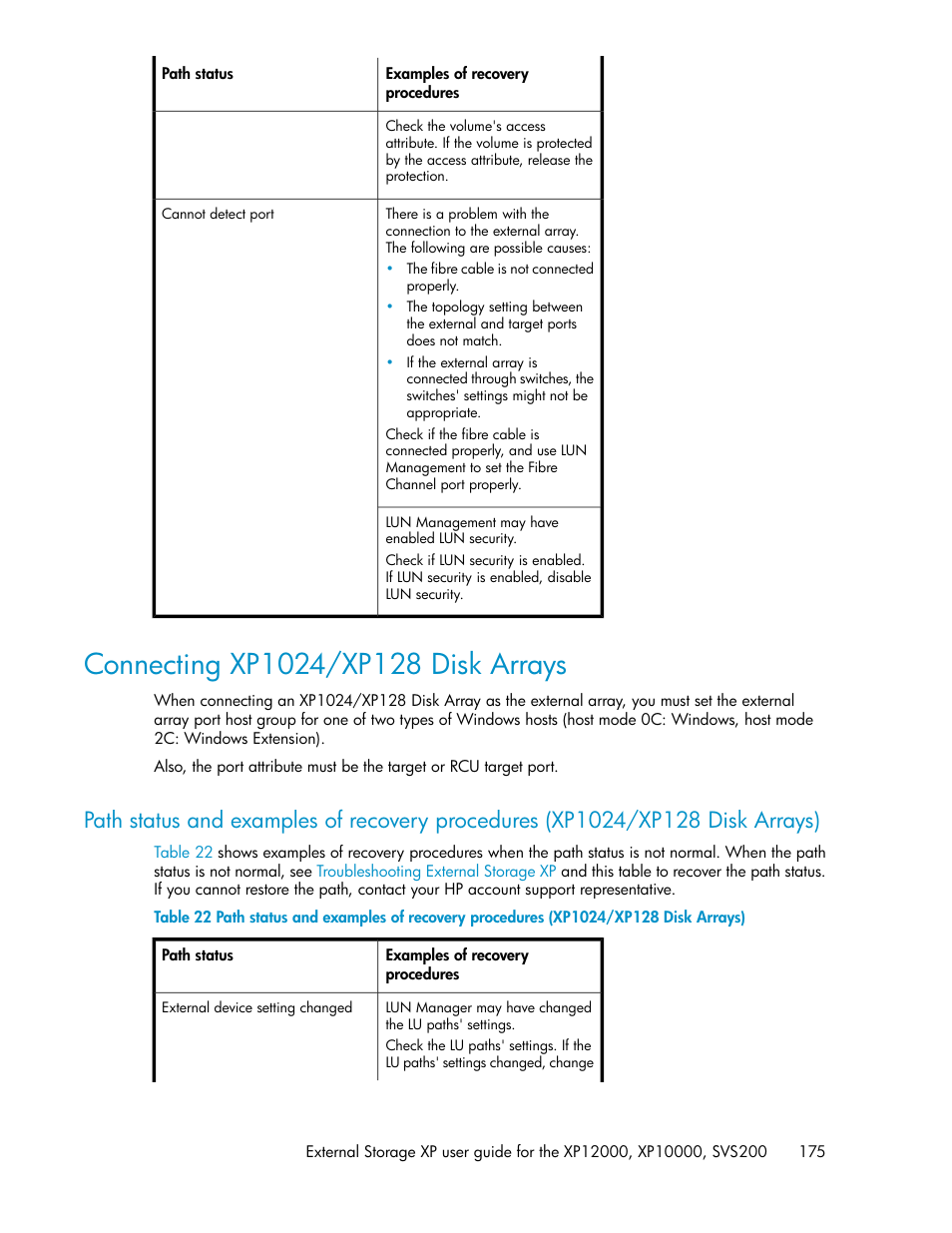 Connecting xp1024/xp128 disk arrays | HP XP External Storage Software User Manual | Page 175 / 200