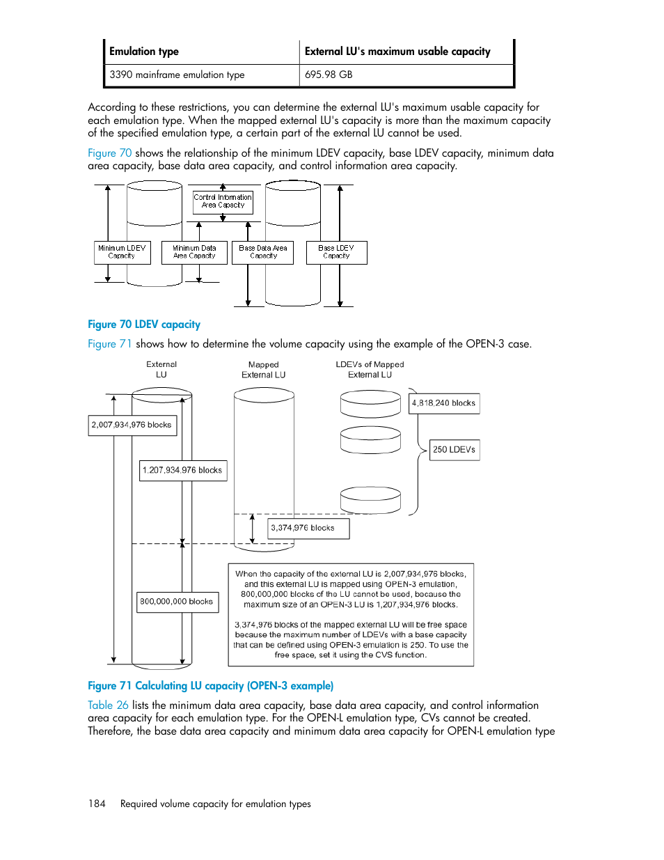 Ldev capacity, Calculating lu capacity (open-3 example) | HP XP External Storage Software User Manual | Page 184 / 200