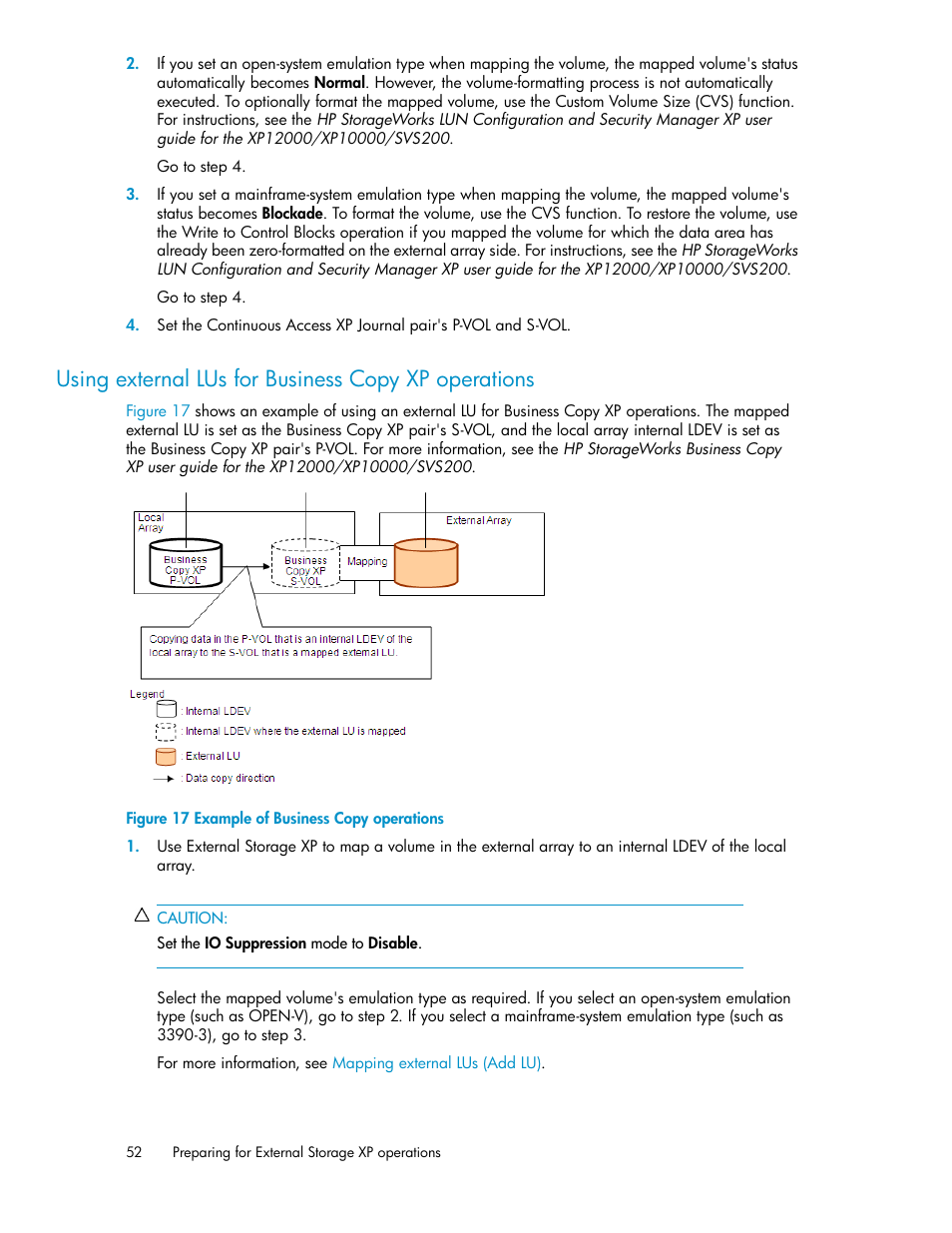 Using external lus for business copy xp operations, Example of business copy operations, Using external lus for business | Copy xp operations | HP XP External Storage Software User Manual | Page 52 / 200