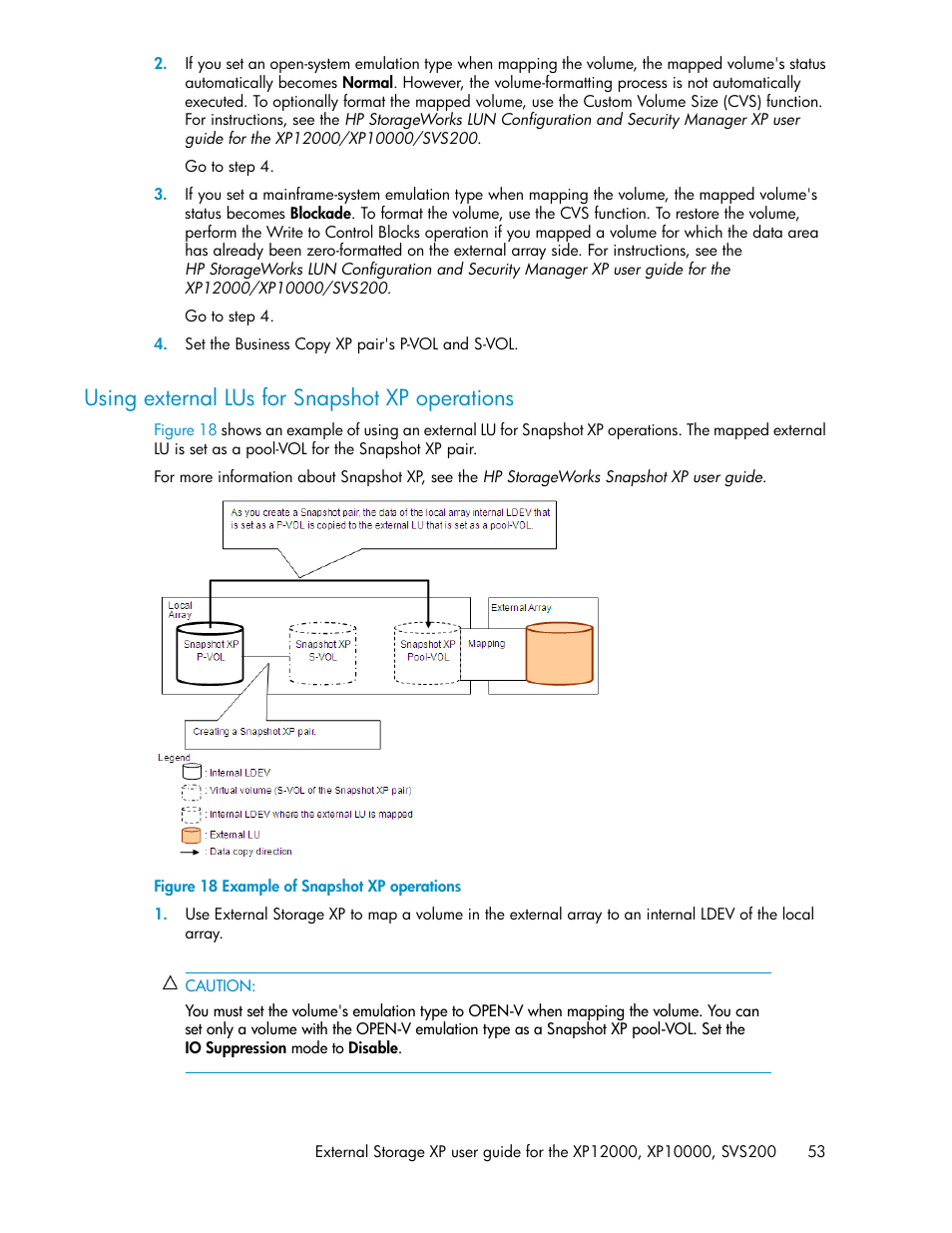 Using external lus for snapshot xp operations, Example of snapshot xp operations, Using external lus for snapshot xp | Operations | HP XP External Storage Software User Manual | Page 53 / 200