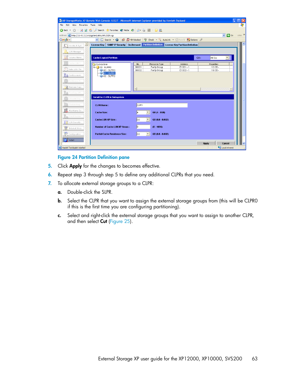 Partition definition pane, Figure 24 | HP XP External Storage Software User Manual | Page 63 / 200