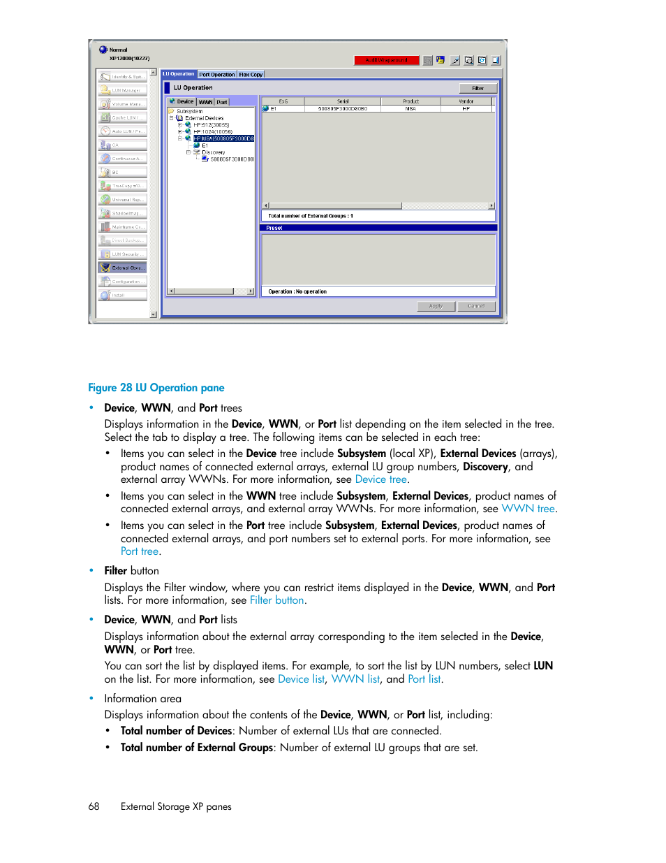 Lu operation pane | HP XP External Storage Software User Manual | Page 68 / 200