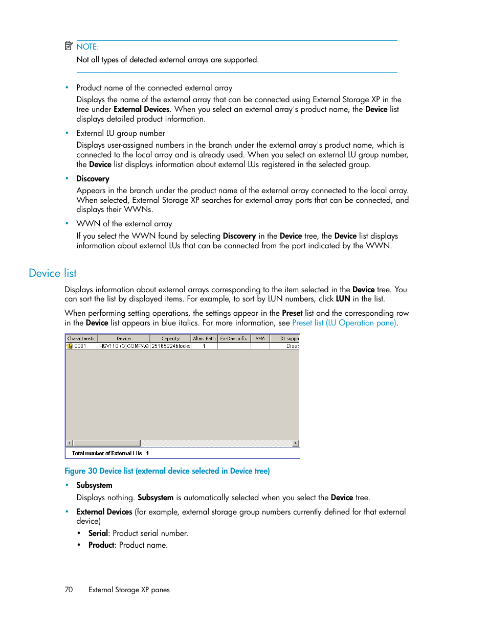 Device list | HP XP External Storage Software User Manual | Page 70 / 200