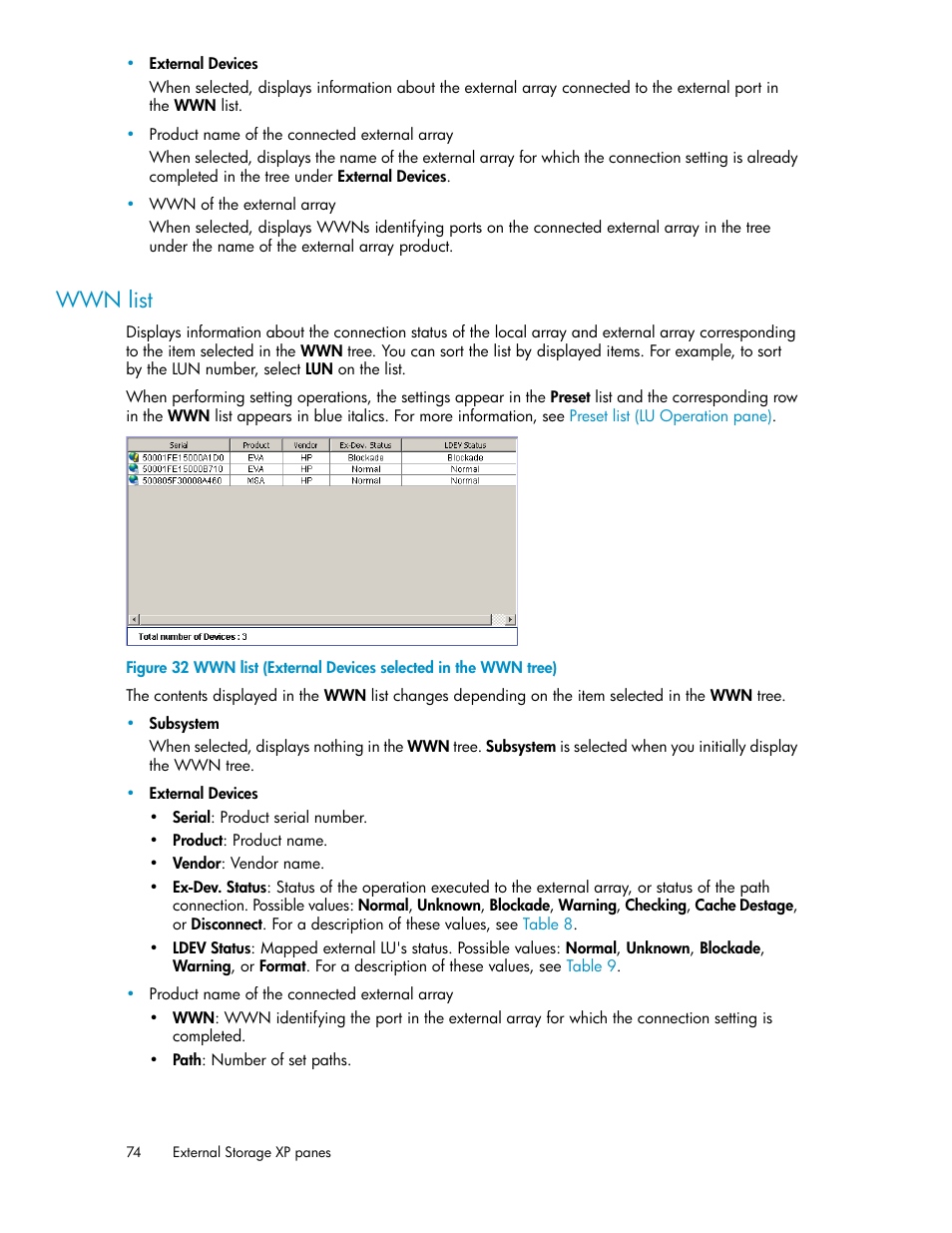 Wwn list | HP XP External Storage Software User Manual | Page 74 / 200