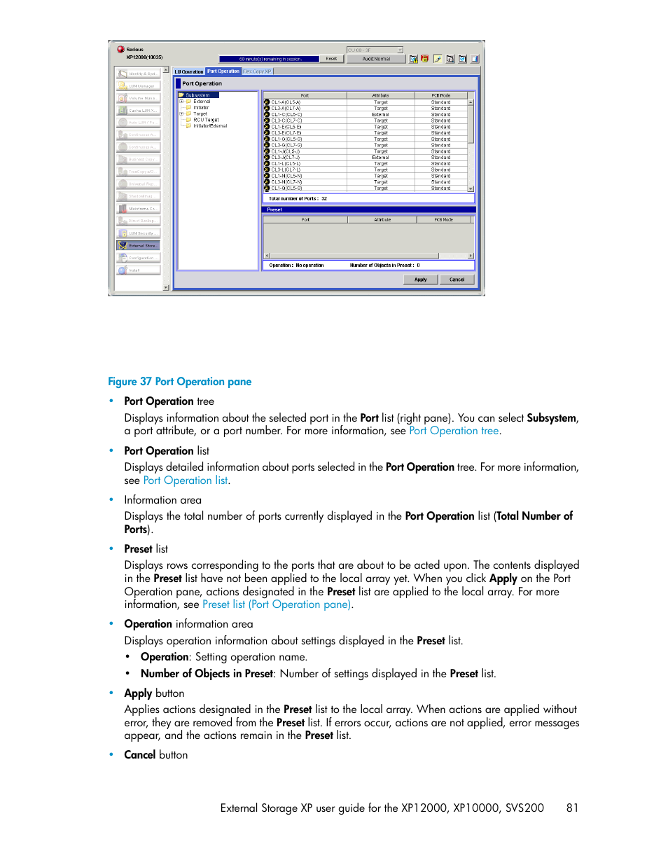 Port operation pane | HP XP External Storage Software User Manual | Page 81 / 200