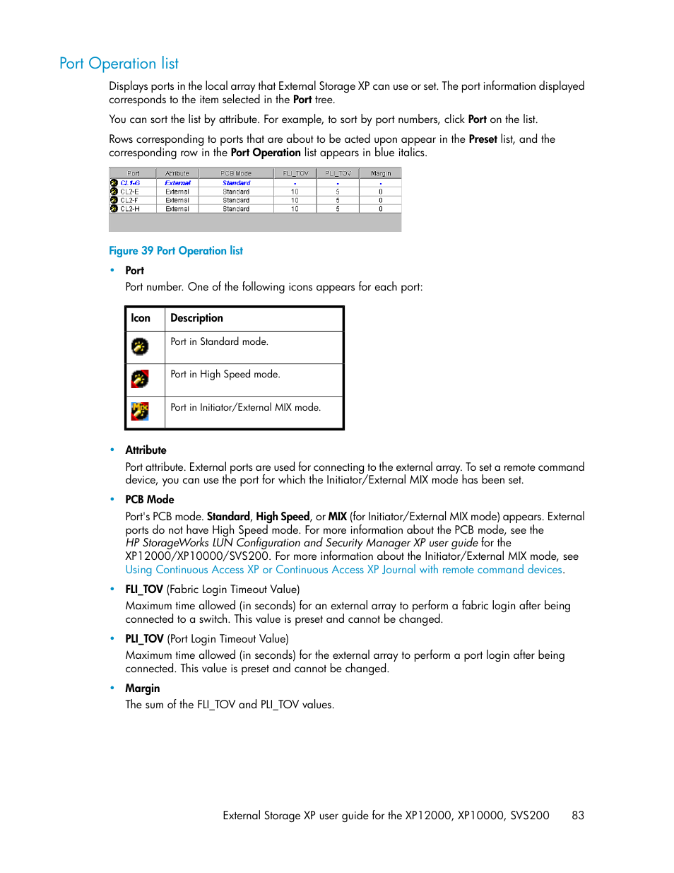 Port operation list | HP XP External Storage Software User Manual | Page 83 / 200