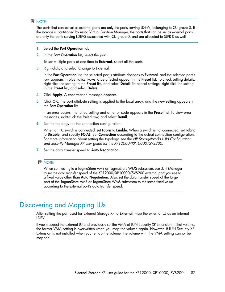 Discovering and mapping lus, Mapping external lus (add lu), Mapping | External lus (add lu) | HP XP External Storage Software User Manual | Page 87 / 200