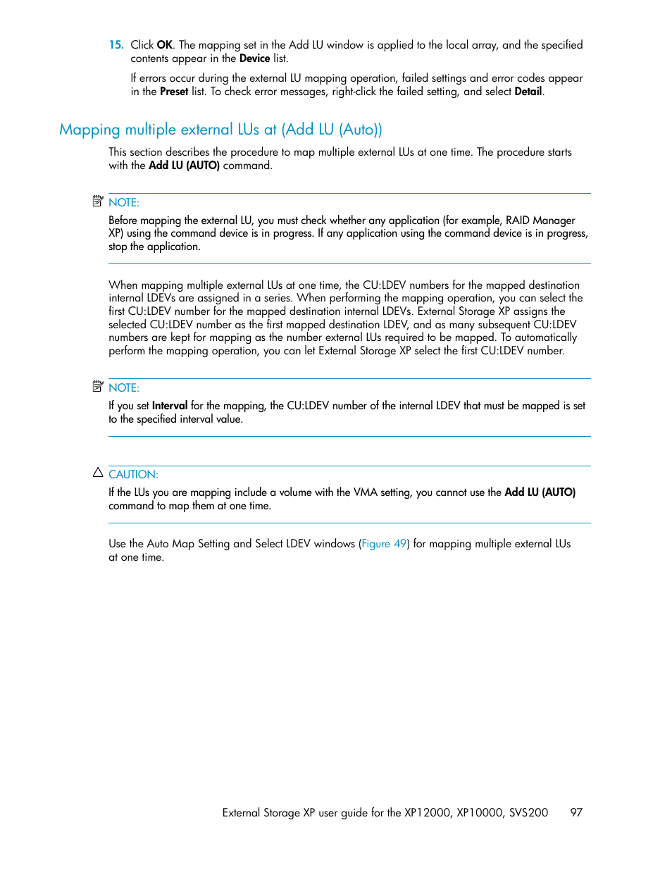 Mapping multiple external lus at (add lu (auto)) | HP XP External Storage Software User Manual | Page 97 / 200