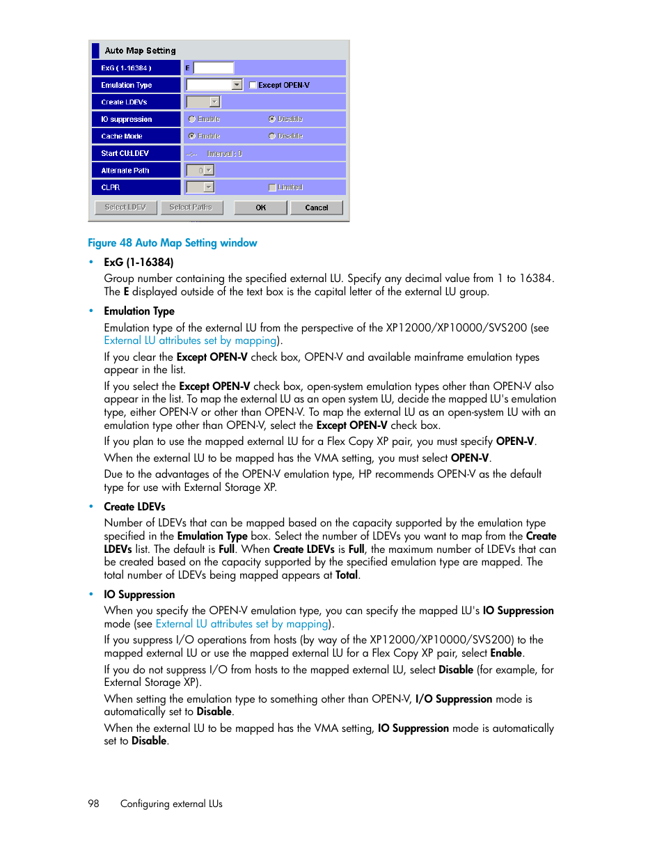 Auto map setting window | HP XP External Storage Software User Manual | Page 98 / 200