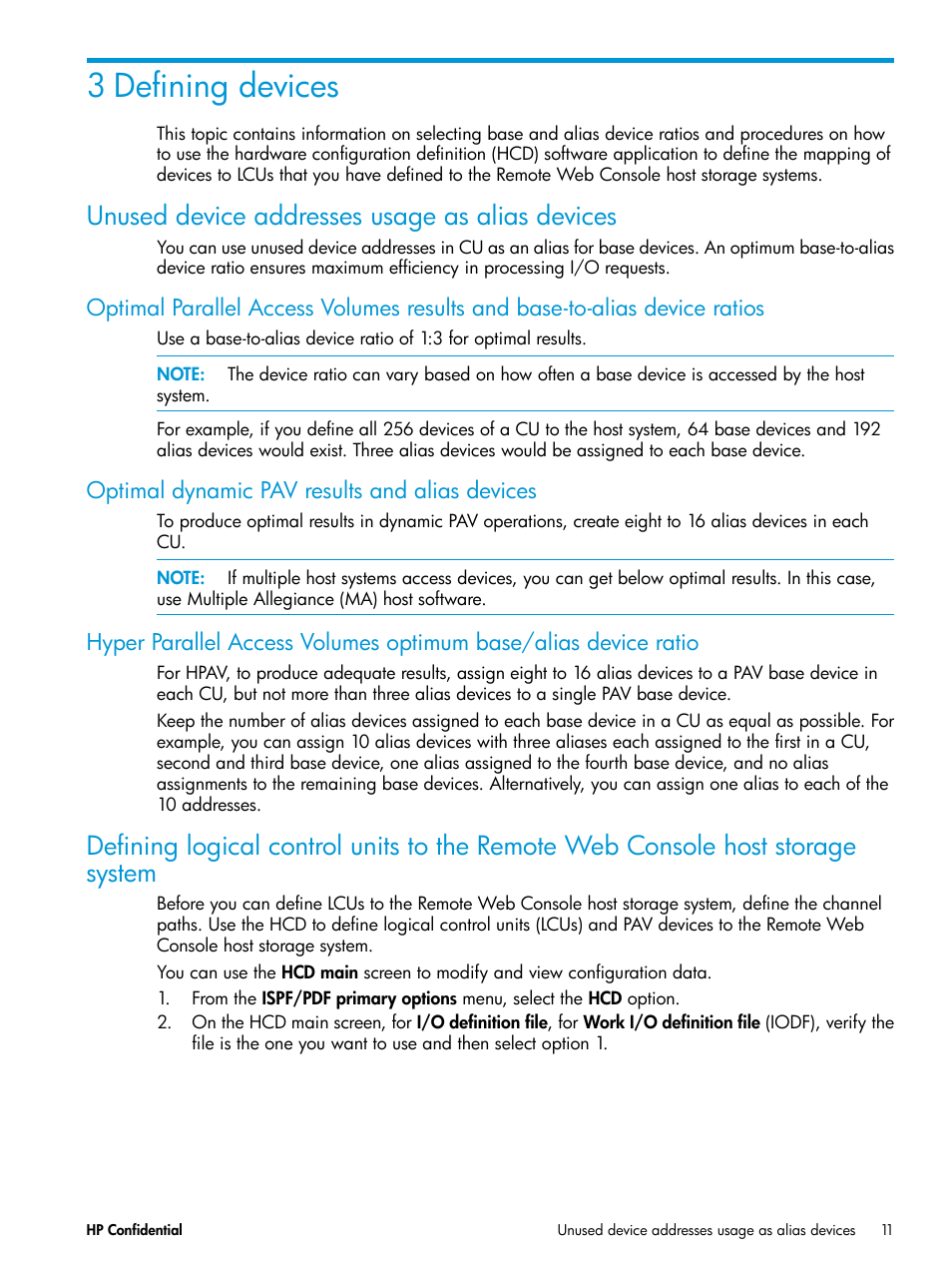 3 defining devices, Unused device addresses usage as alias devices, Optimal dynamic pav results and alias devices | HP XP7 Storage User Manual | Page 11 / 53