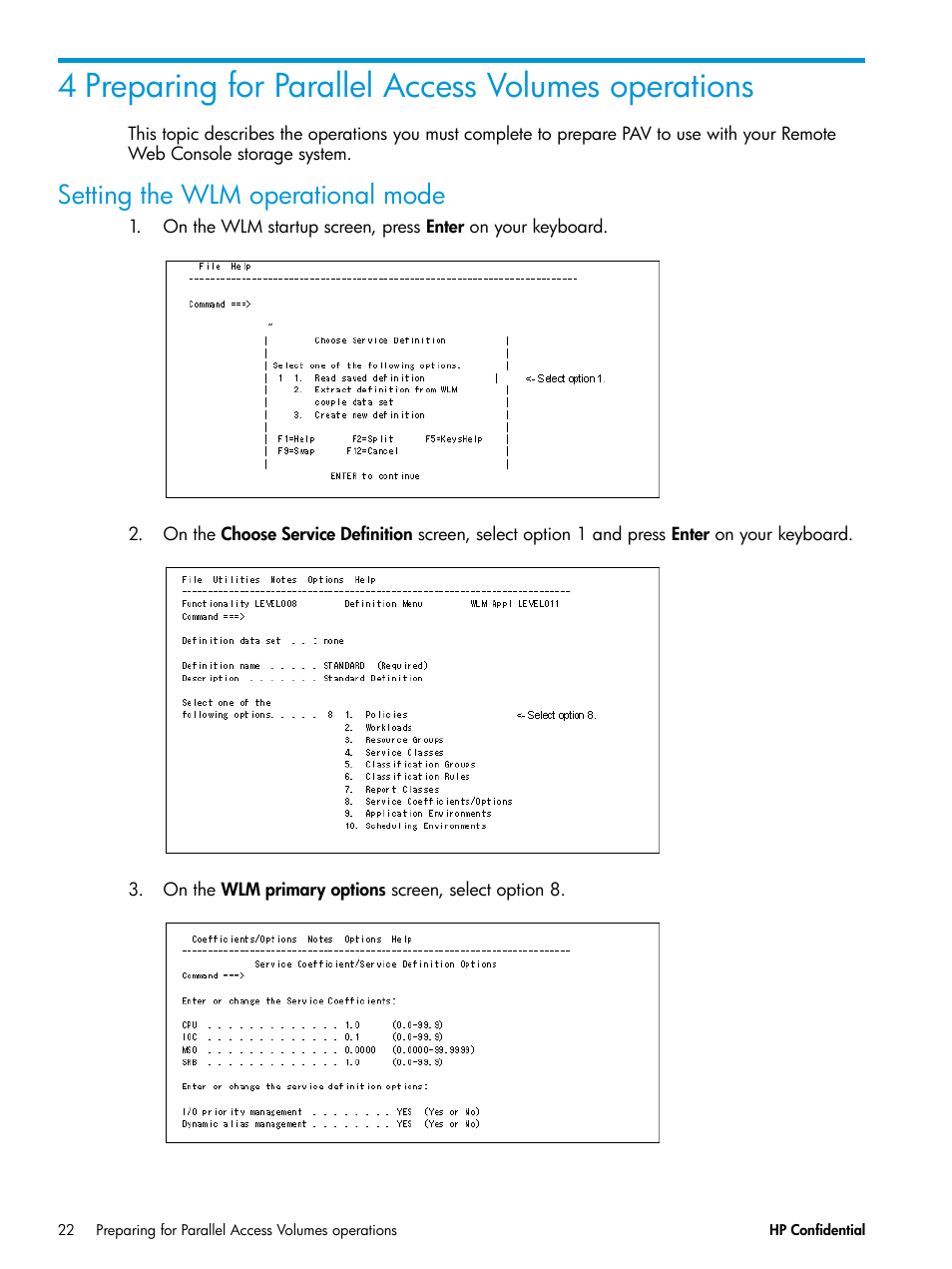 4 preparing for parallel access volumes operations, Setting the wlm operational mode | HP XP7 Storage User Manual | Page 22 / 53