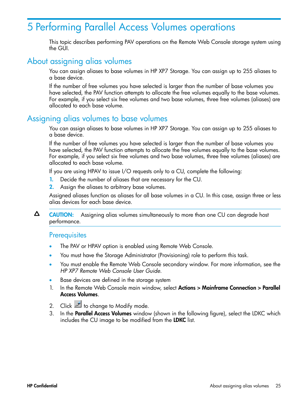 5 performing parallel access volumes operations, About assigning alias volumes, Assigning alias volumes to base volumes | Prerequisites | HP XP7 Storage User Manual | Page 25 / 53