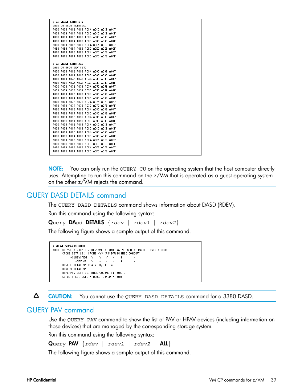 Query dasd details command, Query pav command, Query dasd details command query pav command | HP XP7 Storage User Manual | Page 39 / 53