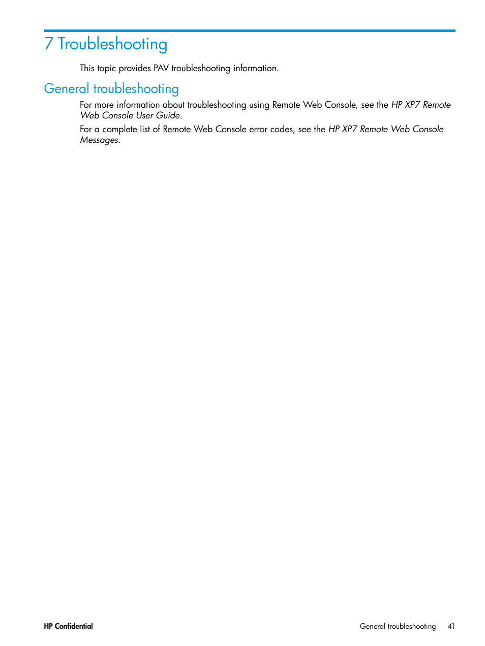 7 troubleshooting, General troubleshooting | HP XP7 Storage User Manual | Page 41 / 53