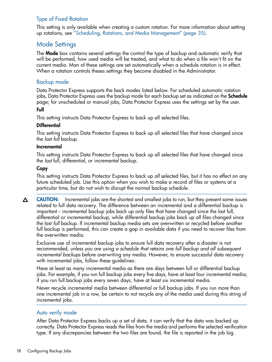 Mode settings | HP Data Protector Express Basic-Software User Manual | Page 18 / 83