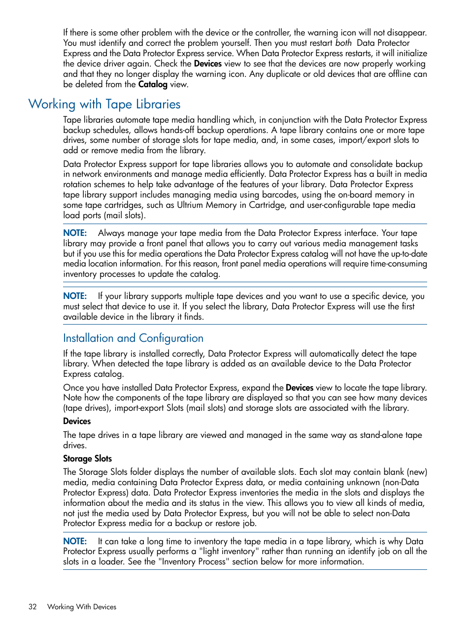 Working with tape libraries, Installation and configuration | HP Data Protector Express Basic-Software User Manual | Page 32 / 83
