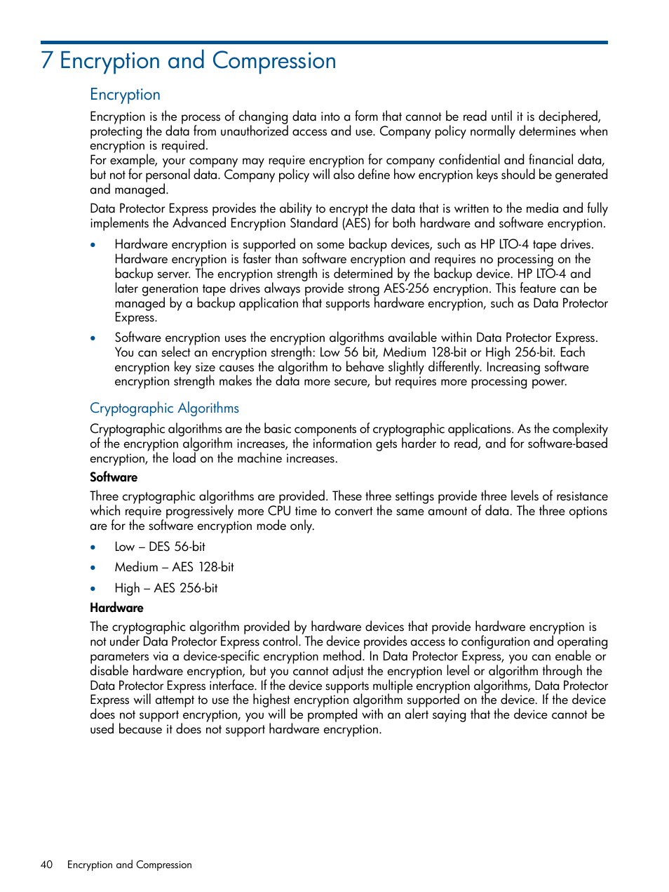 7 encryption and compression, Encryption | HP Data Protector Express Basic-Software User Manual | Page 40 / 83