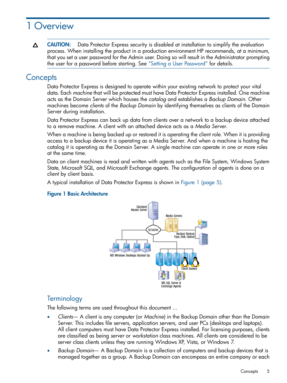 1 overview, Concepts, Terminology | HP Data Protector Express Basic-Software User Manual | Page 5 / 83