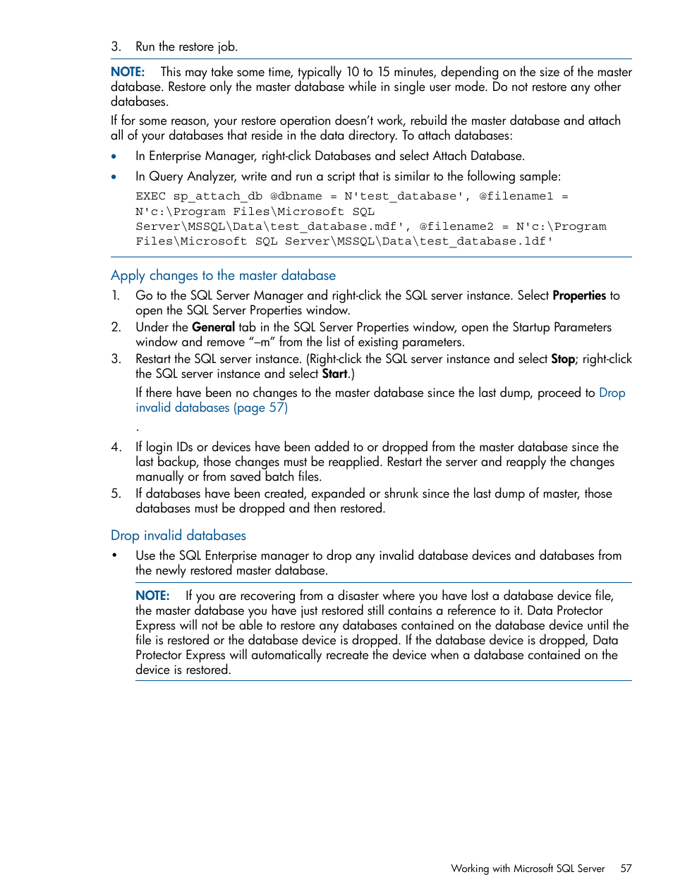 Apply changes to the master database, Drop invalid databases | HP Data Protector Express Basic-Software User Manual | Page 57 / 83