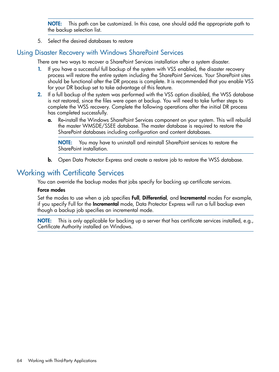 Working with certificate services | HP Data Protector Express Basic-Software User Manual | Page 64 / 83