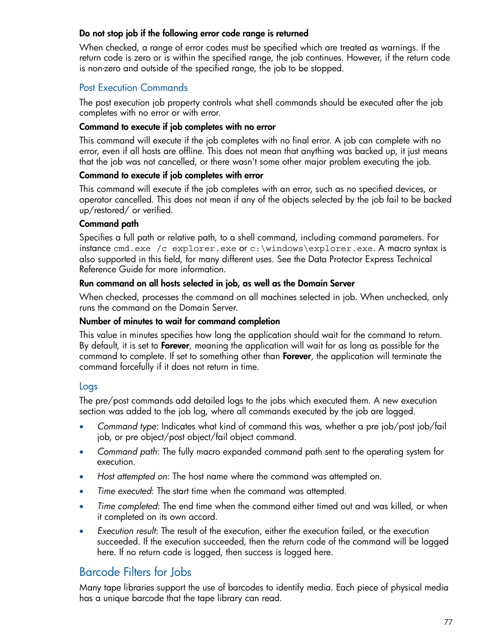 Barcode filters for, Jobs, Barcode filters for jobs | HP Data Protector Express Basic-Software User Manual | Page 77 / 83