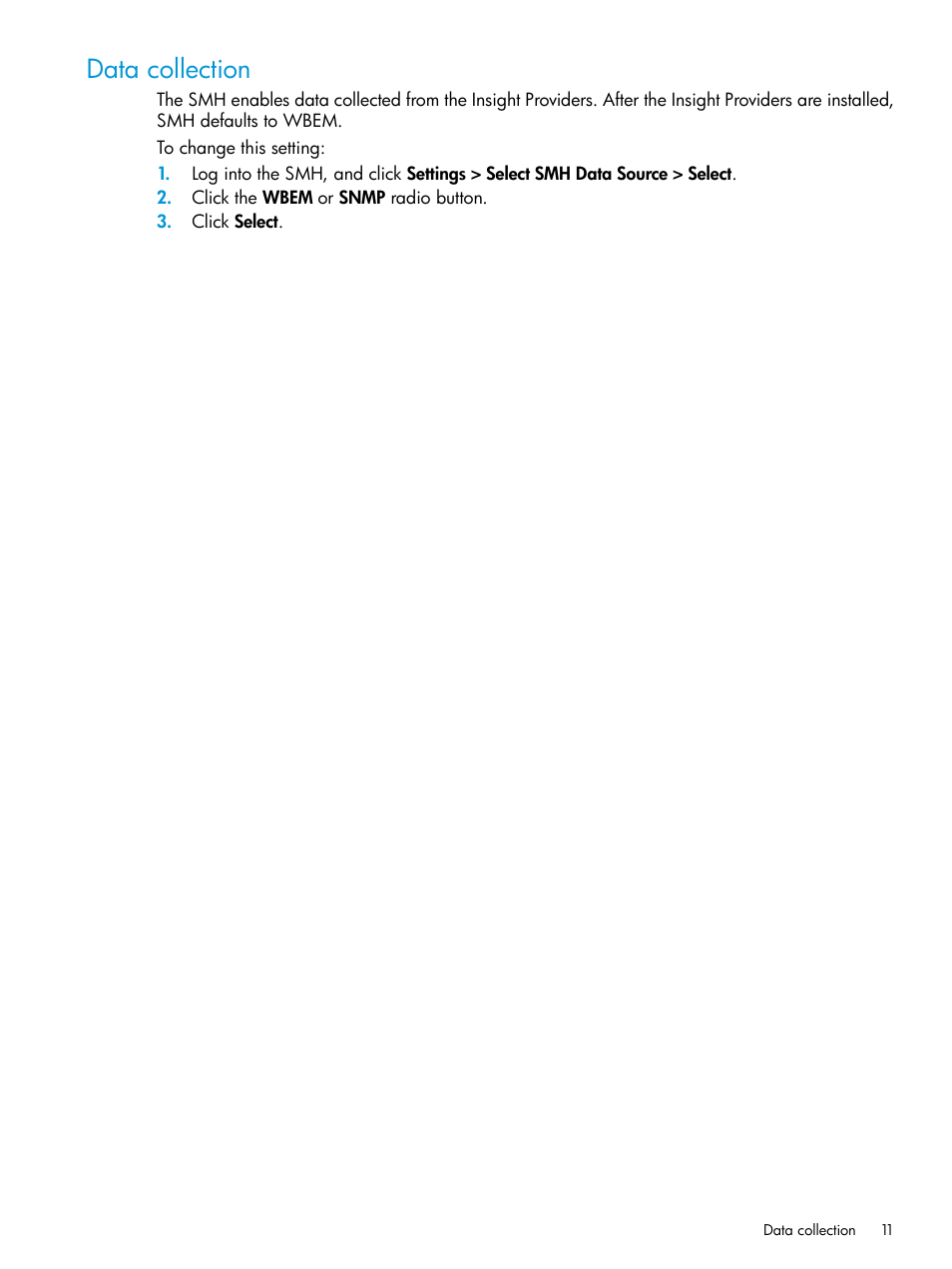 Data collection | HP Insight Management WBEM Providers User Manual | Page 11 / 33