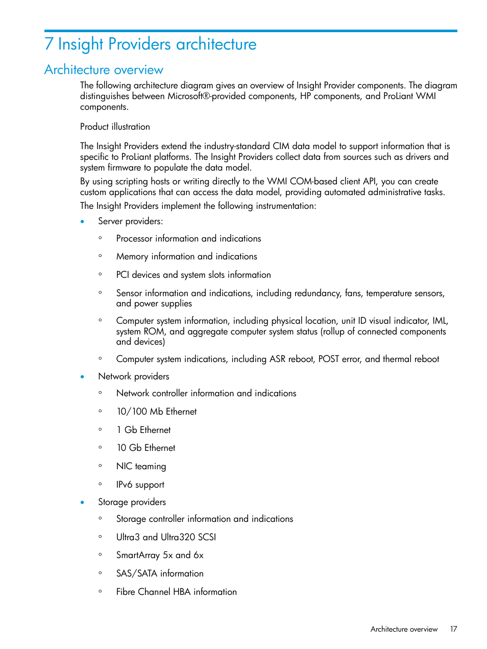 7 insight providers architecture, Architecture overview | HP Insight Management WBEM Providers User Manual | Page 17 / 33