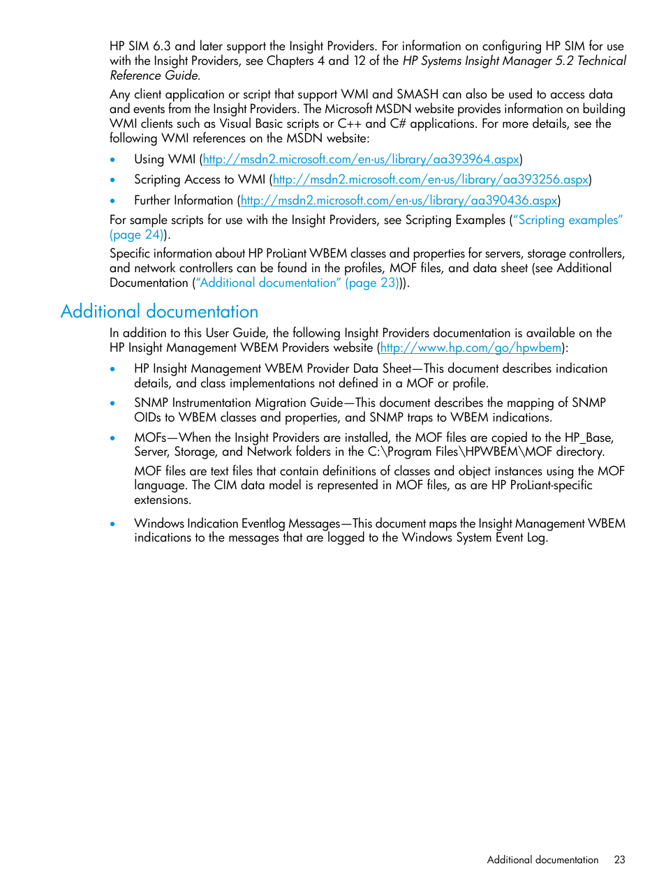 Additional documentation | HP Insight Management WBEM Providers User Manual | Page 23 / 33