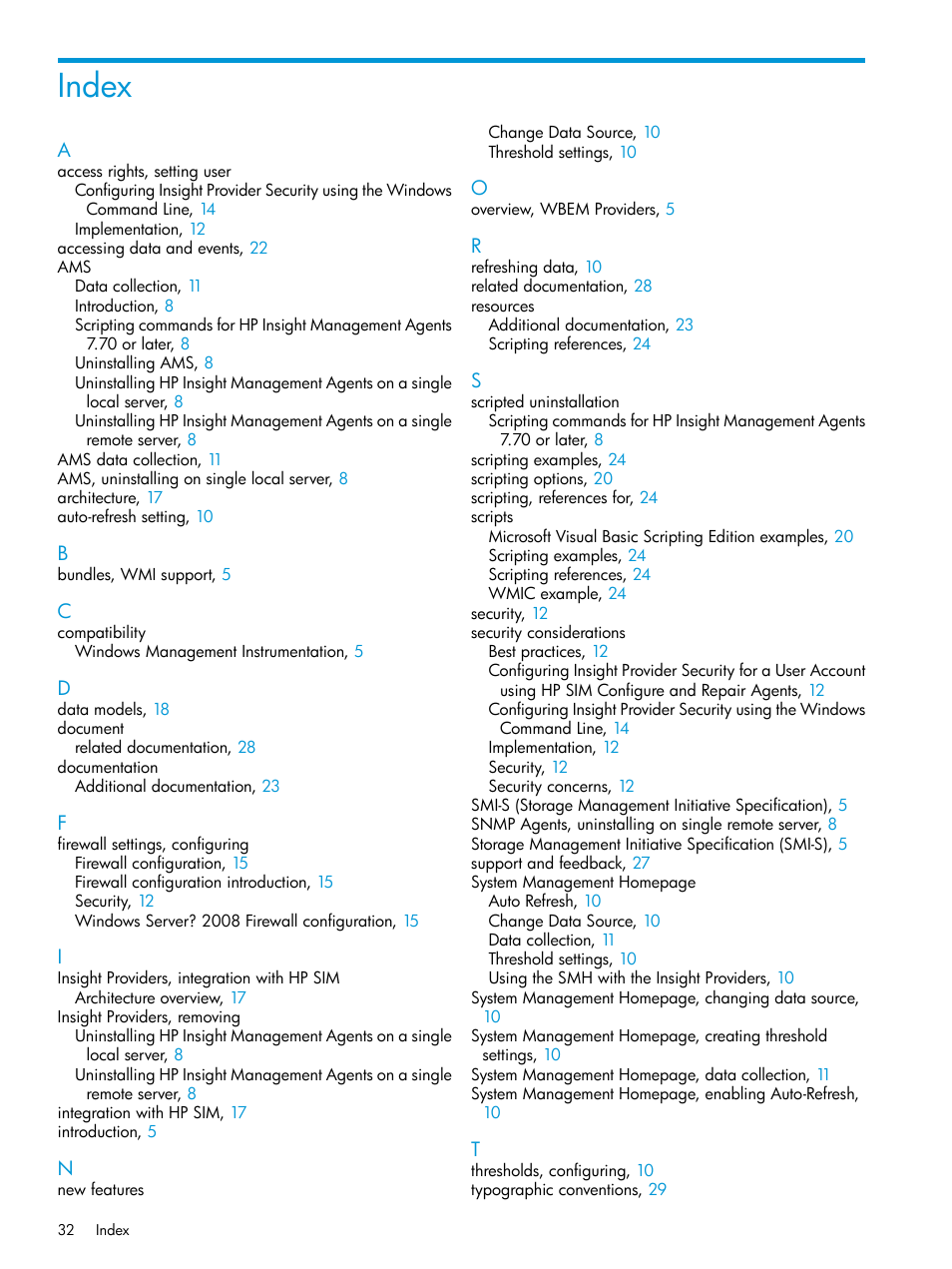 Index | HP Insight Management WBEM Providers User Manual | Page 32 / 33