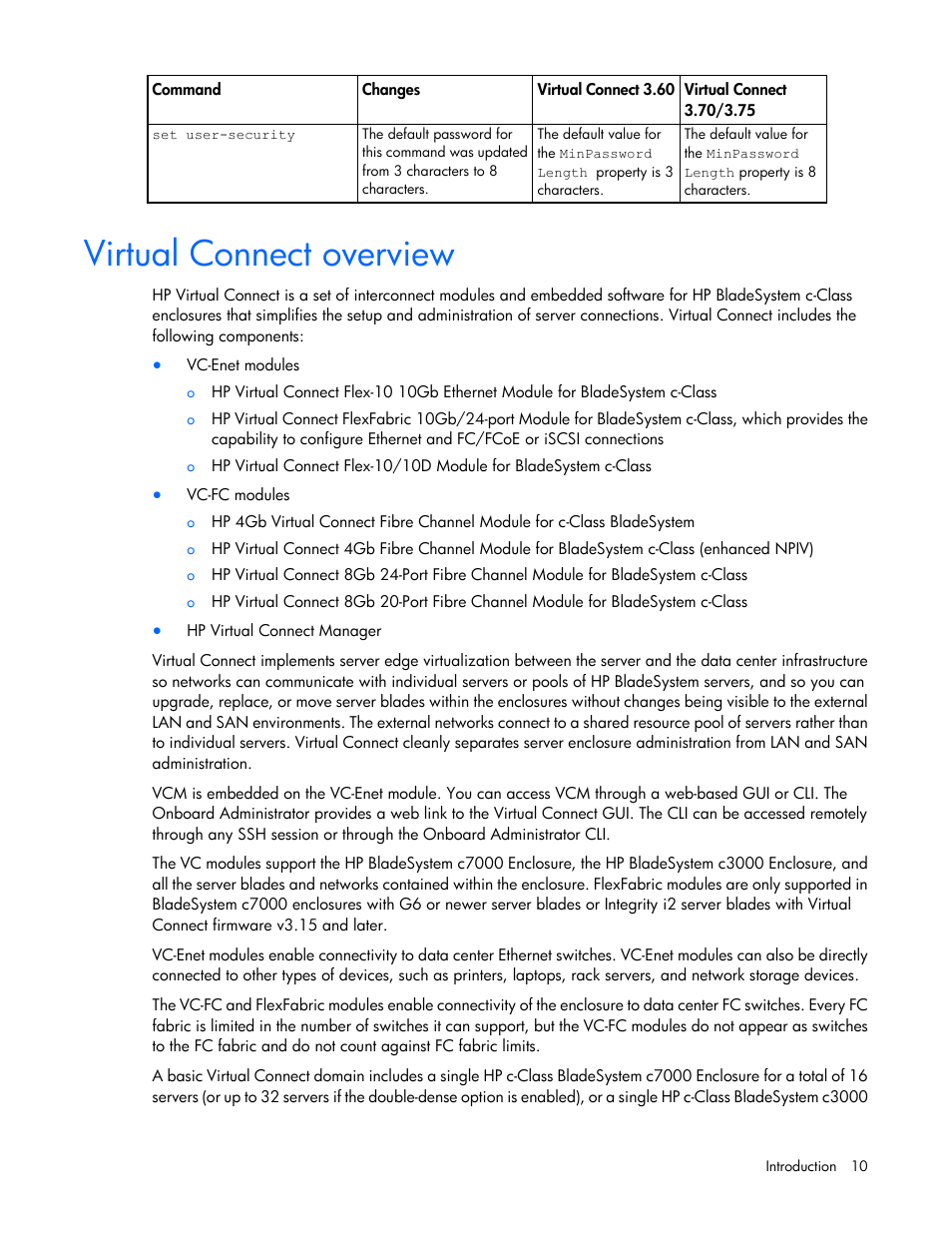 Virtual connect overview | HP Virtual Connect 4Gb Fibre Channel Module for c-Class BladeSystem User Manual | Page 10 / 172