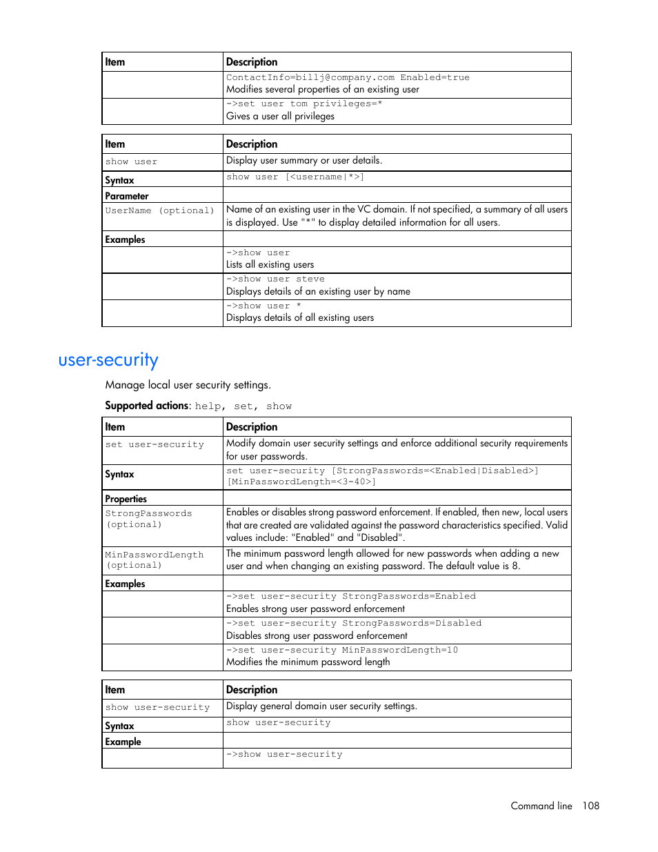 User-security | HP Virtual Connect 4Gb Fibre Channel Module for c-Class BladeSystem User Manual | Page 108 / 172