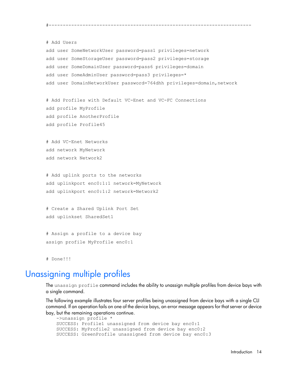 Unassigning multiple profiles | HP Virtual Connect 4Gb Fibre Channel Module for c-Class BladeSystem User Manual | Page 14 / 172