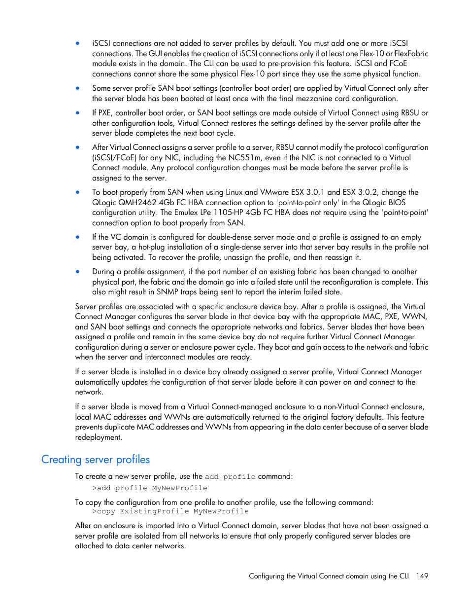 Creating server profiles | HP Virtual Connect 4Gb Fibre Channel Module for c-Class BladeSystem User Manual | Page 149 / 172