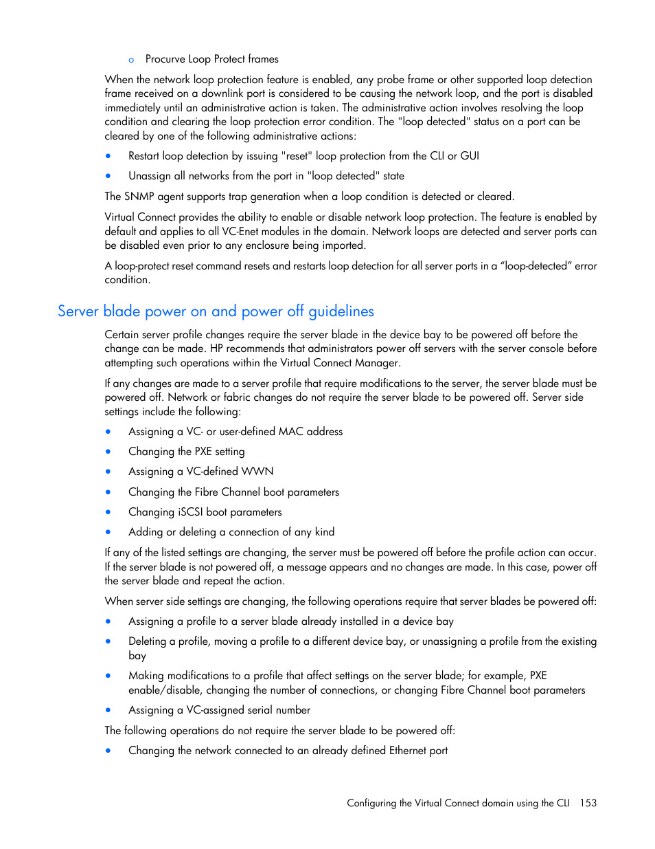 Server blade power on and power off guidelines | HP Virtual Connect 4Gb Fibre Channel Module for c-Class BladeSystem User Manual | Page 153 / 172