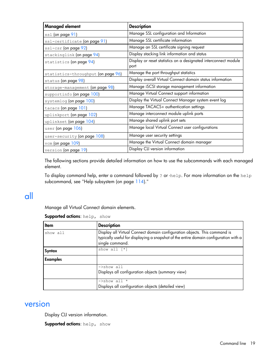 Version | HP Virtual Connect 4Gb Fibre Channel Module for c-Class BladeSystem User Manual | Page 19 / 172